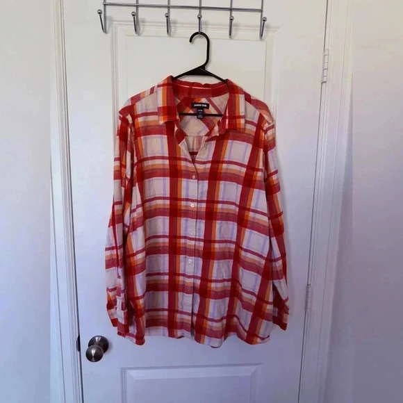 Lands End Woman’s Flannel Red and Orange Size 24W - Picture 4 of 6